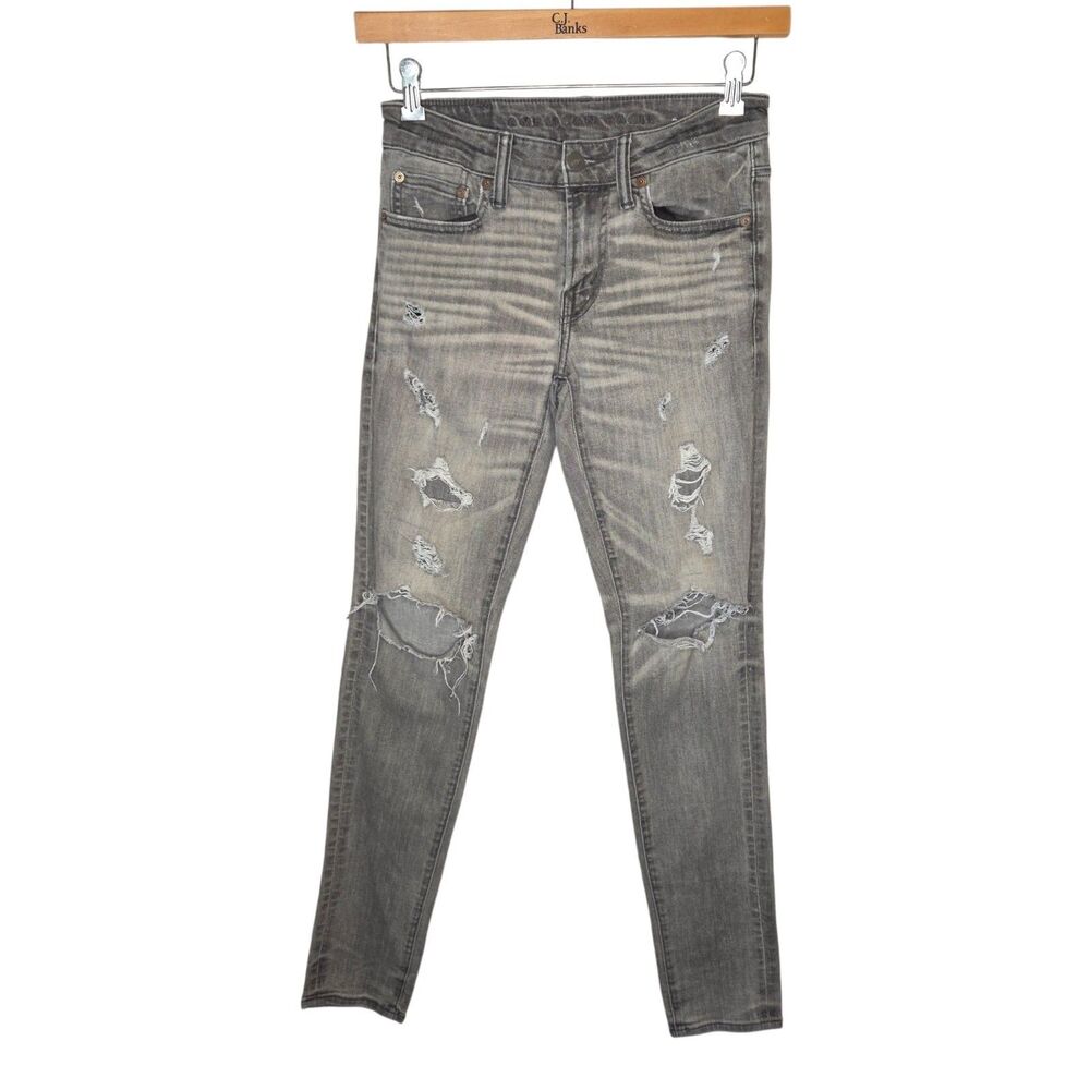 American Eagle Next Level Airflex Stacked Skinny Jeans Gray Distressed 28x30